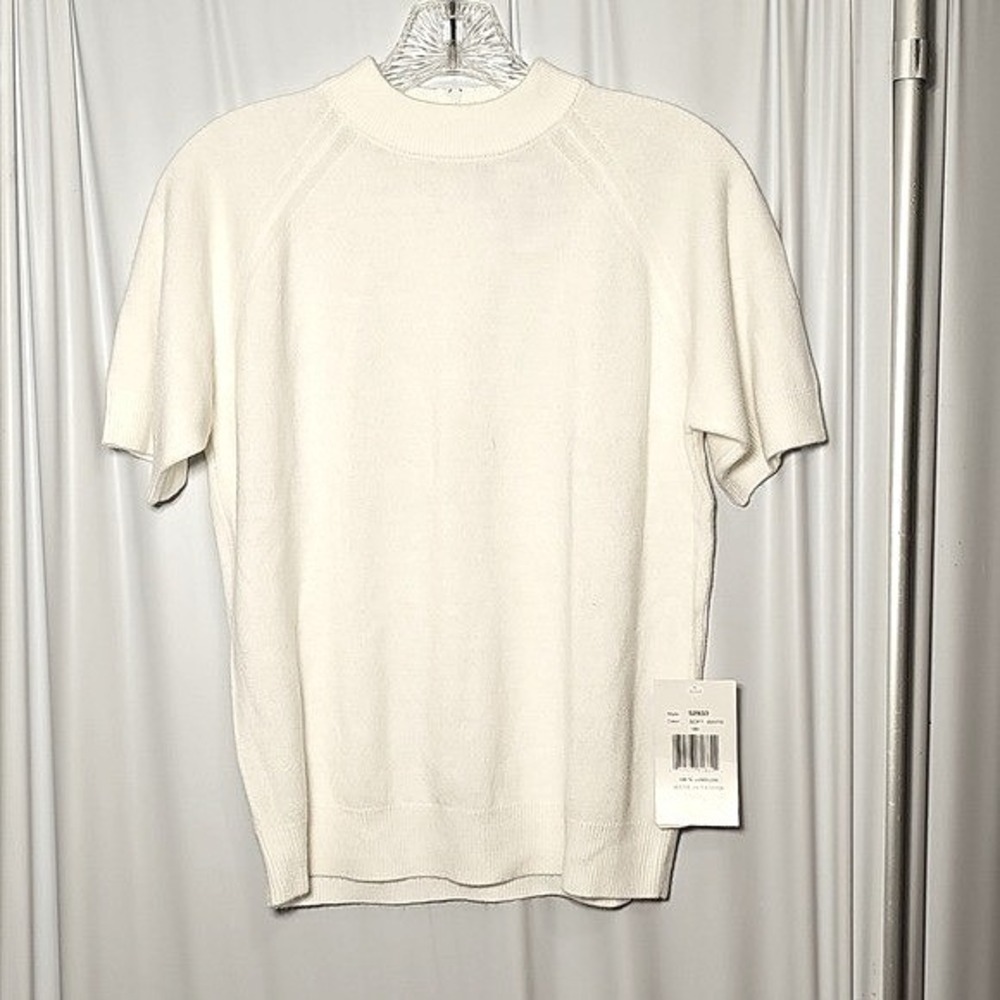 Designers Originals Luxelon Acrylic Soft Off-White Mock Short Sleeve Sweater
